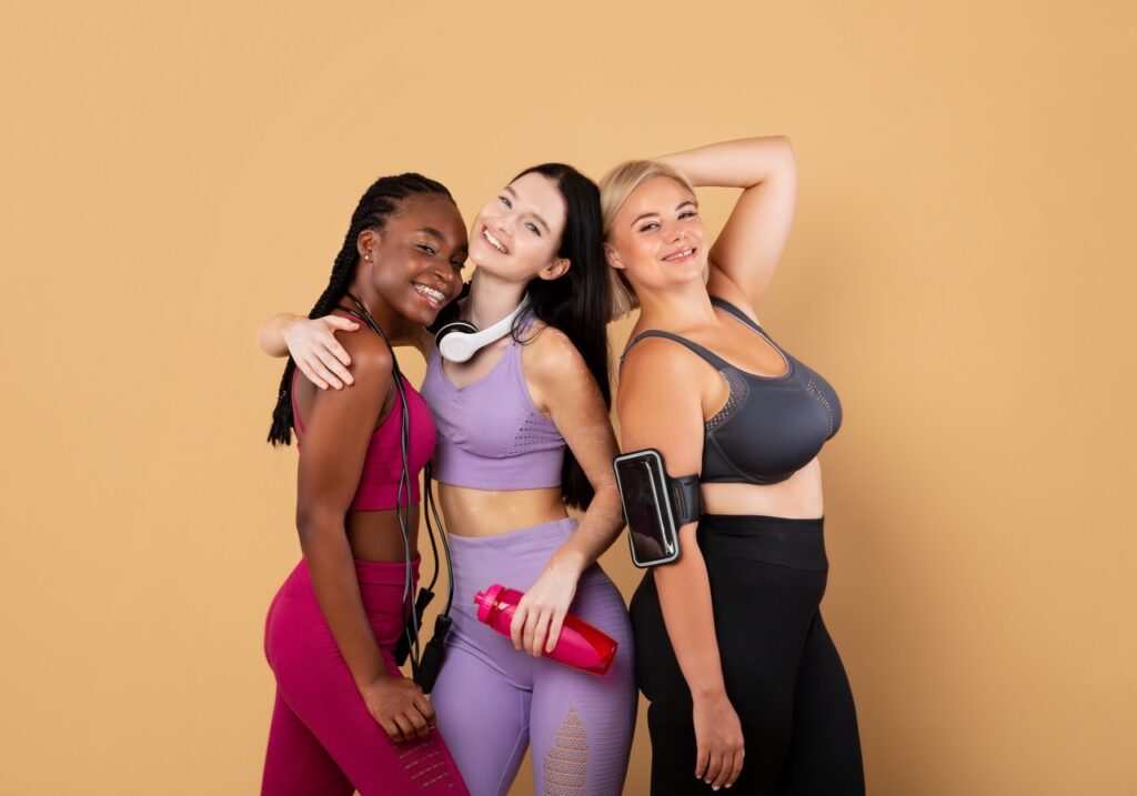 three women with diverse body types