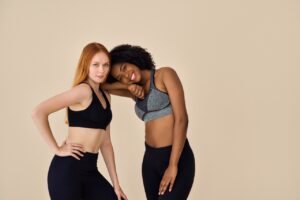 two happy women after body sculpting in Fargo