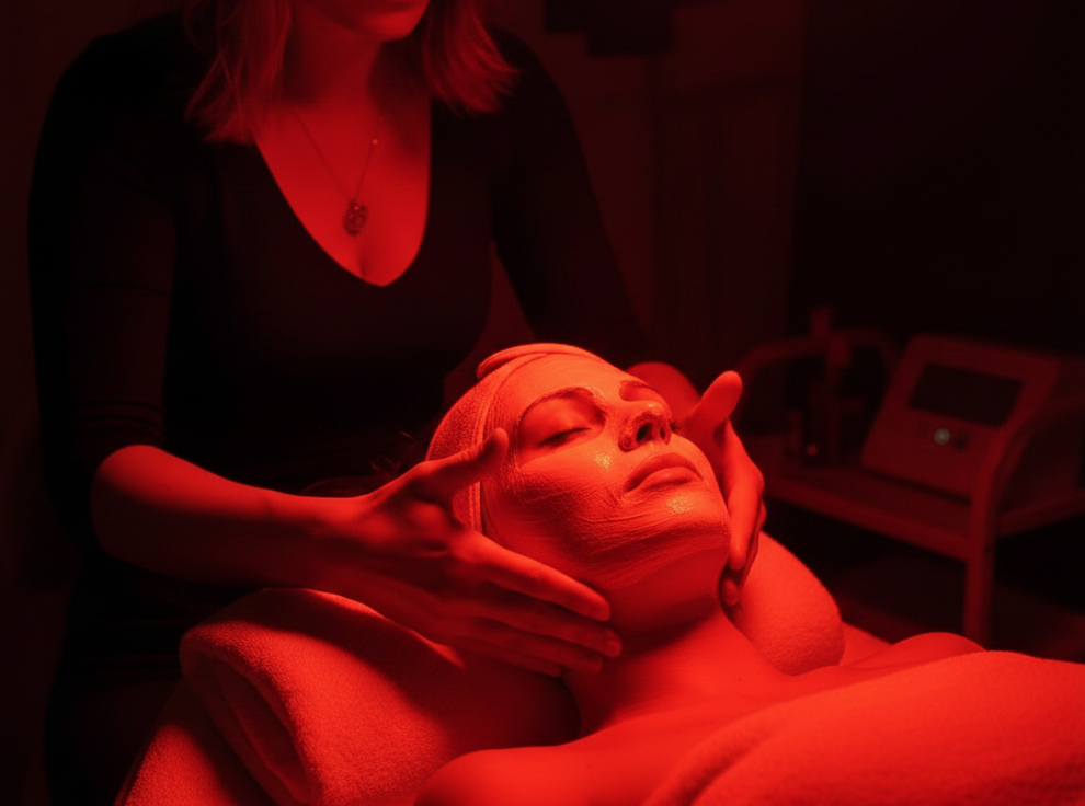 A woman undergoing anti-aging facial