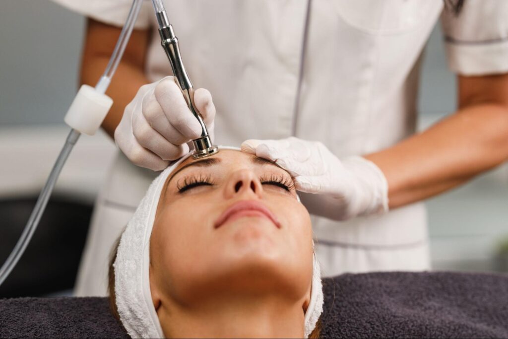 A woman undergoing Microdermabrasion in Fargo