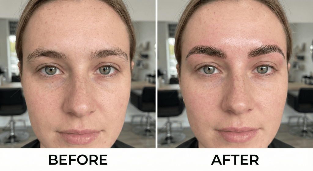 brow tint and lamination before and after