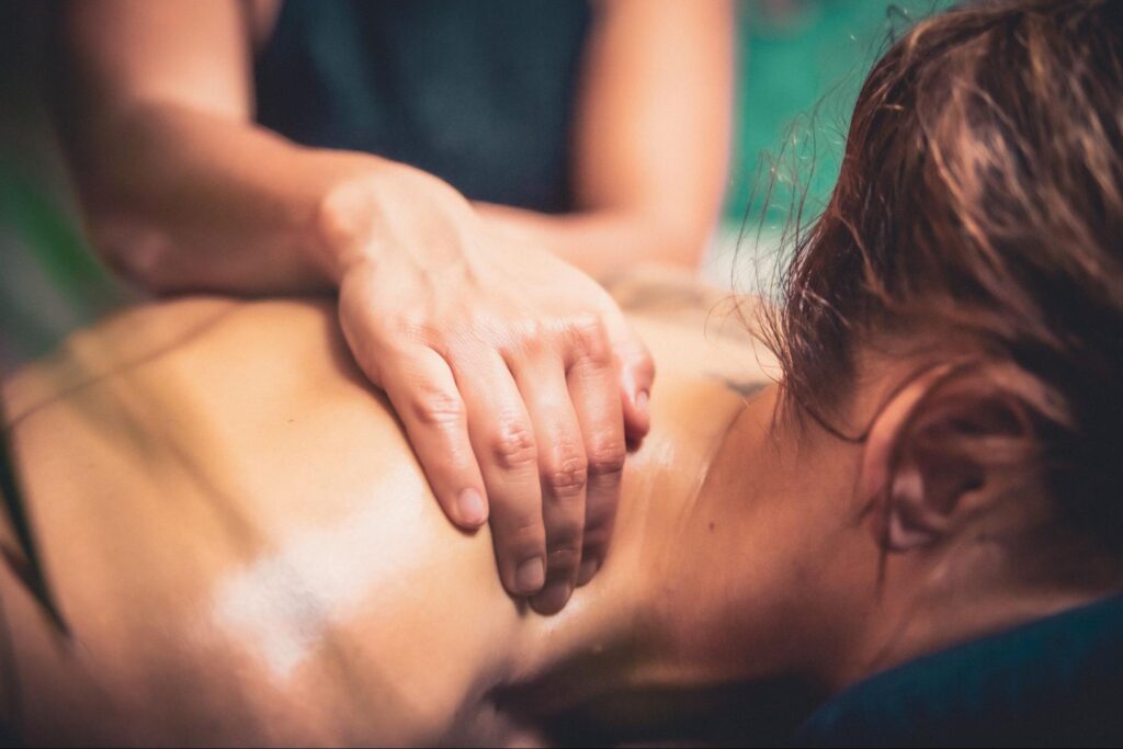 Close-up of soft tissue muscle work and upper back release.