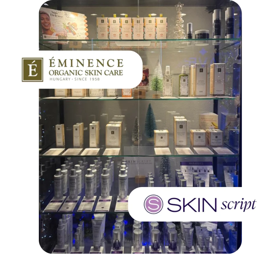 Eminence Organic Skin Care and Skin Script products on display at Uptown Haven